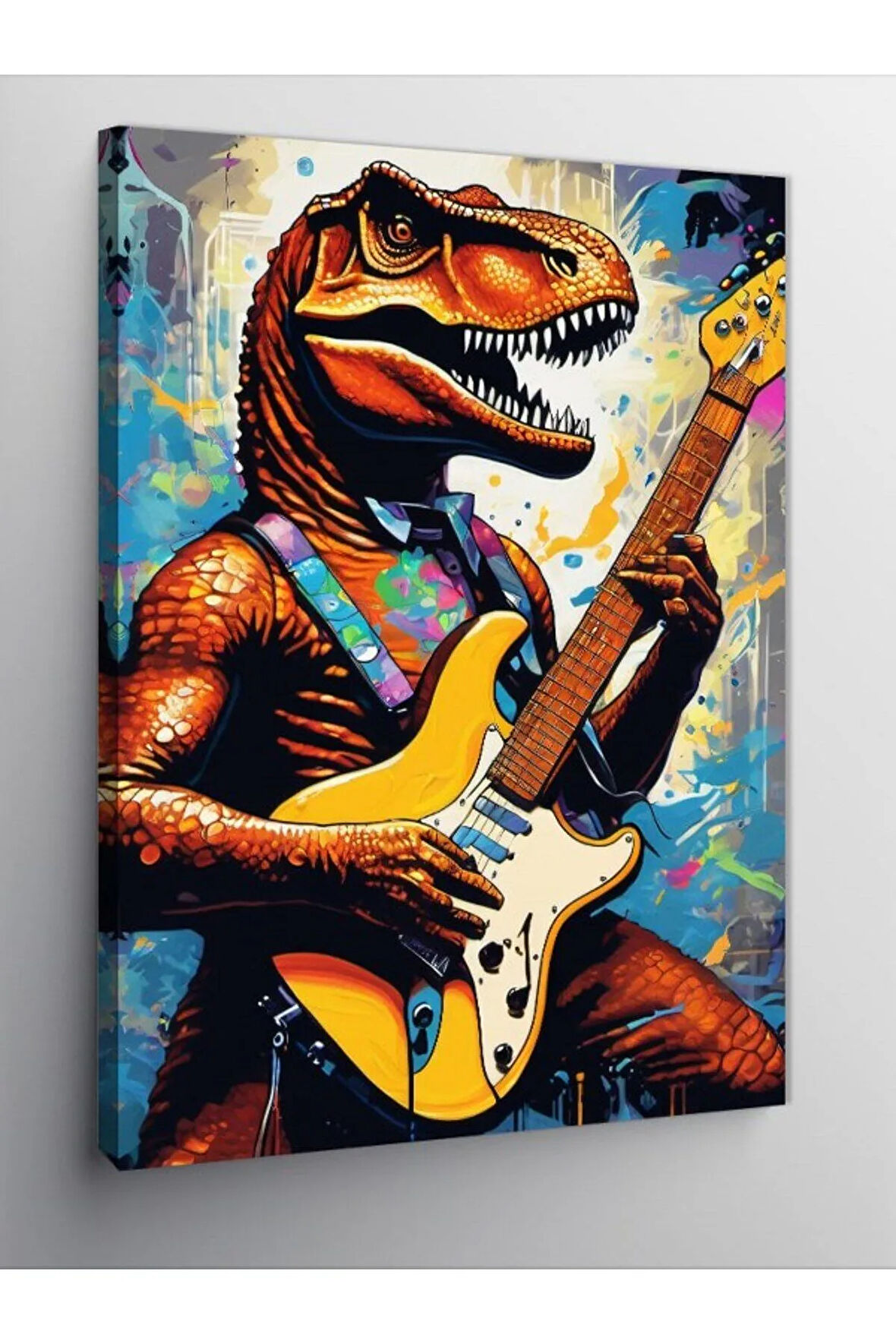 Kanvas Tablo Gitar Çalan Dinazor