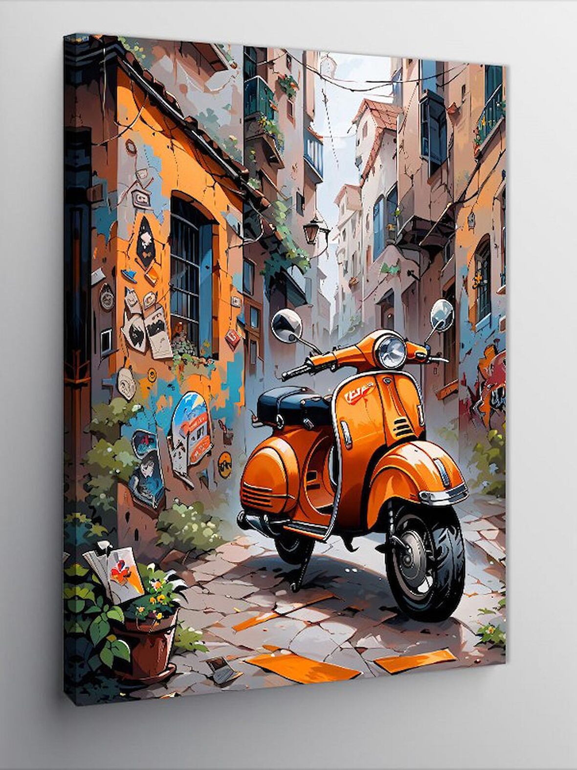 Kanvas Tablo Retro Turuncu Scooter Motosiklet