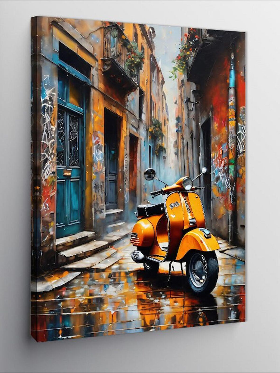 Kanvas Tablo Retro Scooter Motosiklet