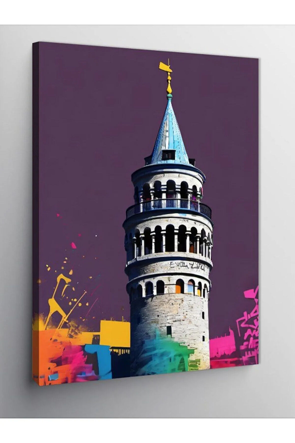 Kanvas Tablo Galata Kulesi Graffiti Efekt