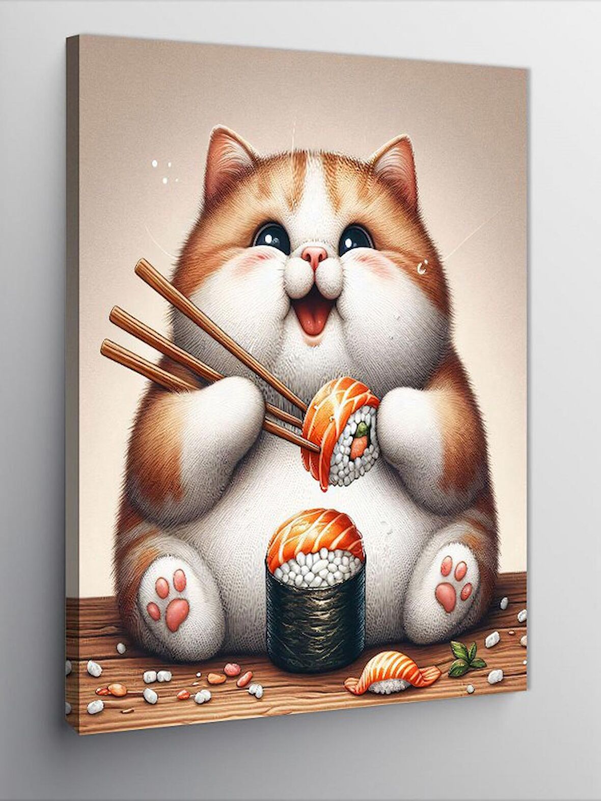 Kanvas Tablo Suşi Yiyen Kedi