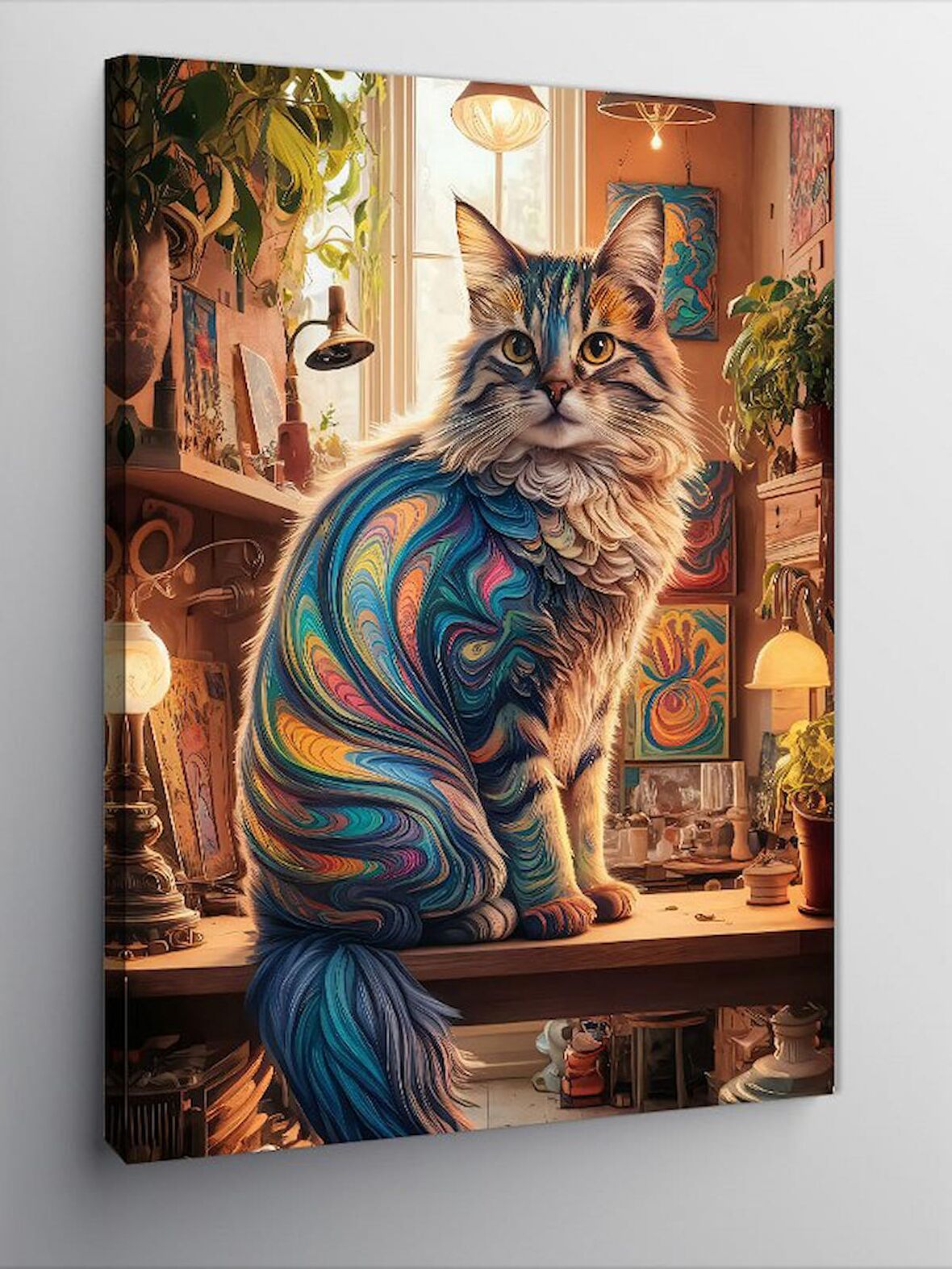 Kanvas Tablo Renkli Kedi