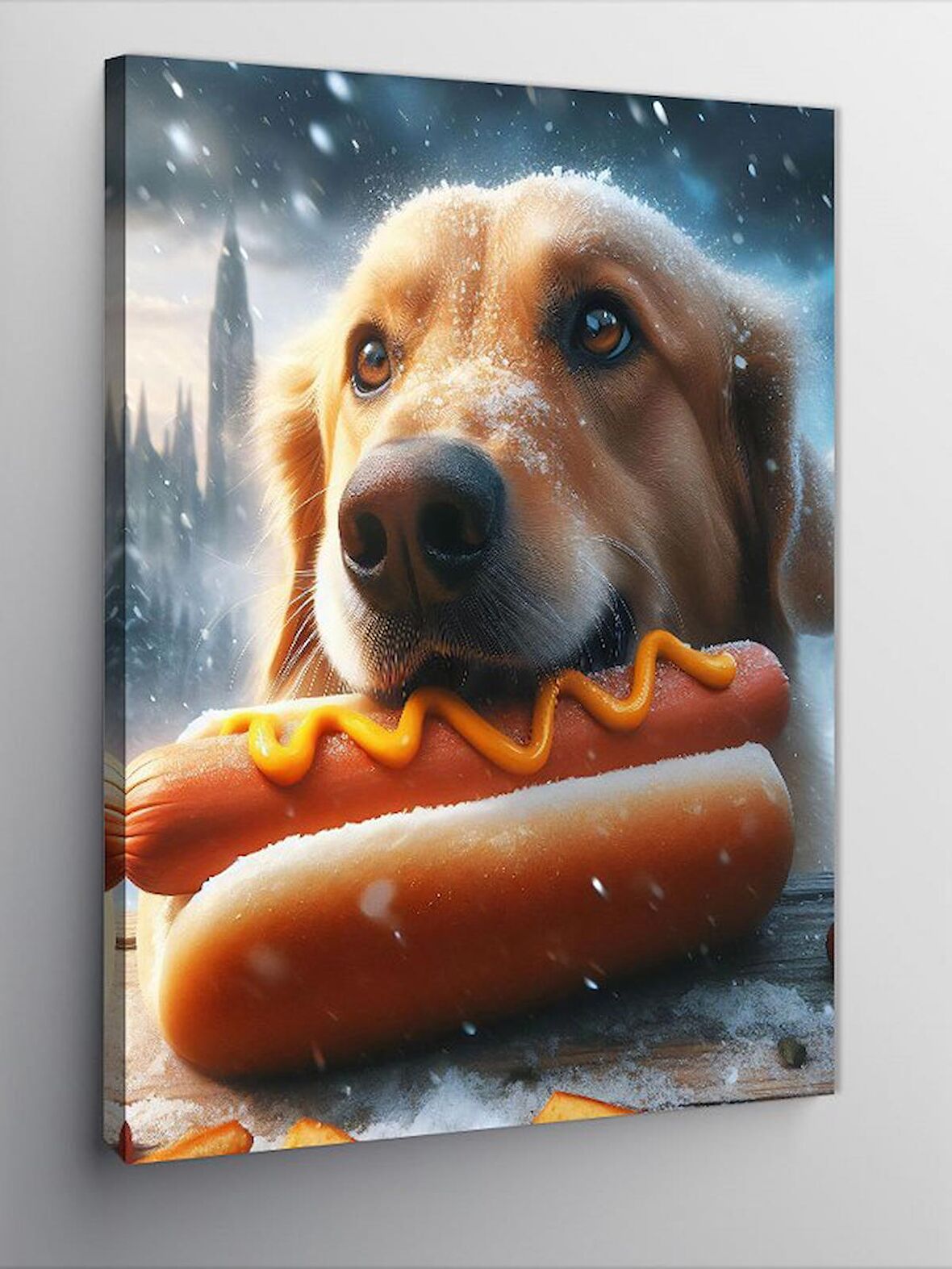 Kanvas Tablo Hotdog Yiyen Köpek