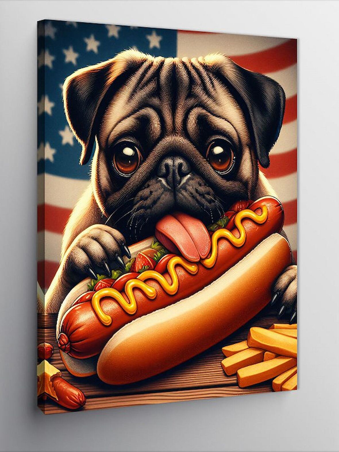 Kanvas Tablo Hotdog Yiyen Köpek