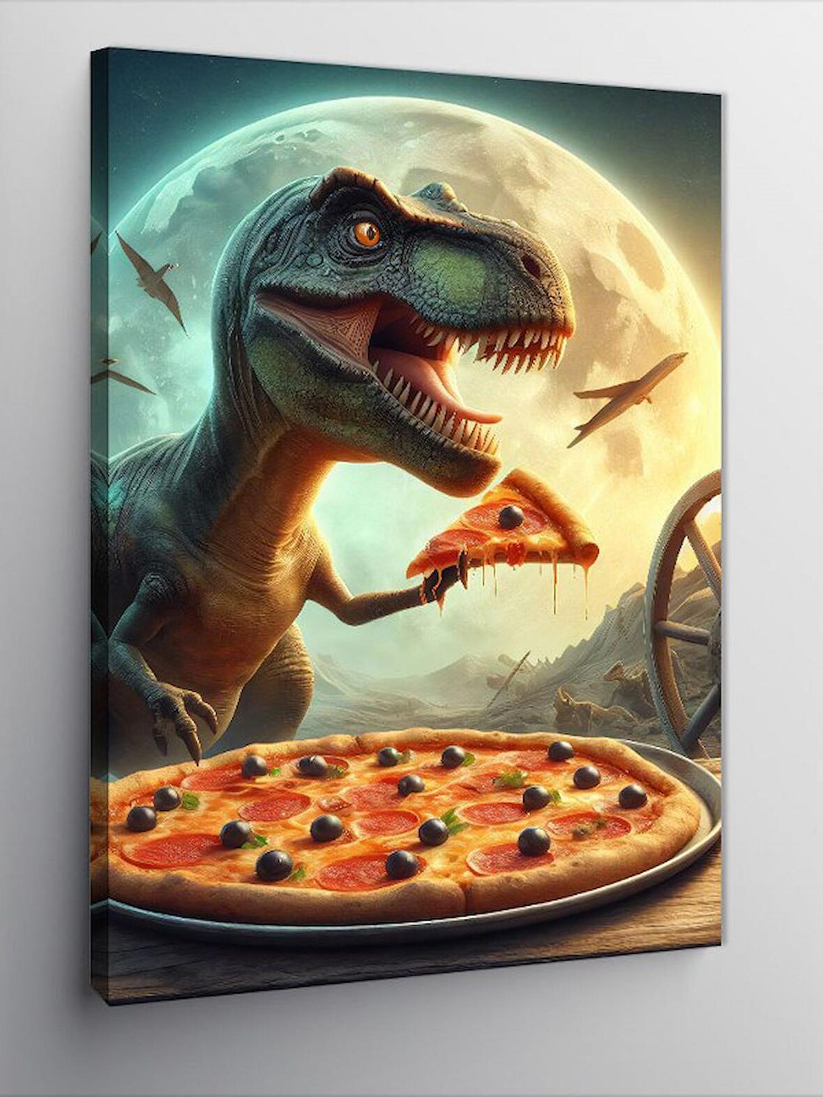 Kanvas Tablo Pizza Yiyen Dinazor