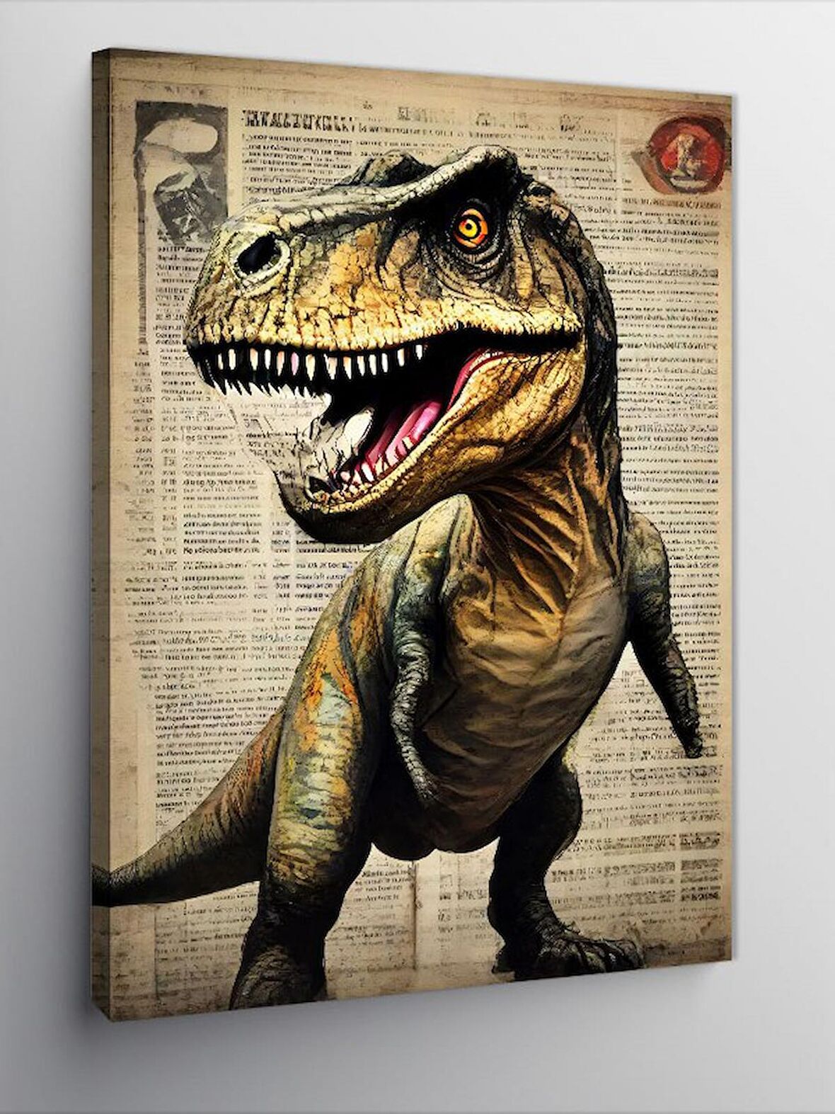 Kanvas Tablo Dinozor Gazete Fon