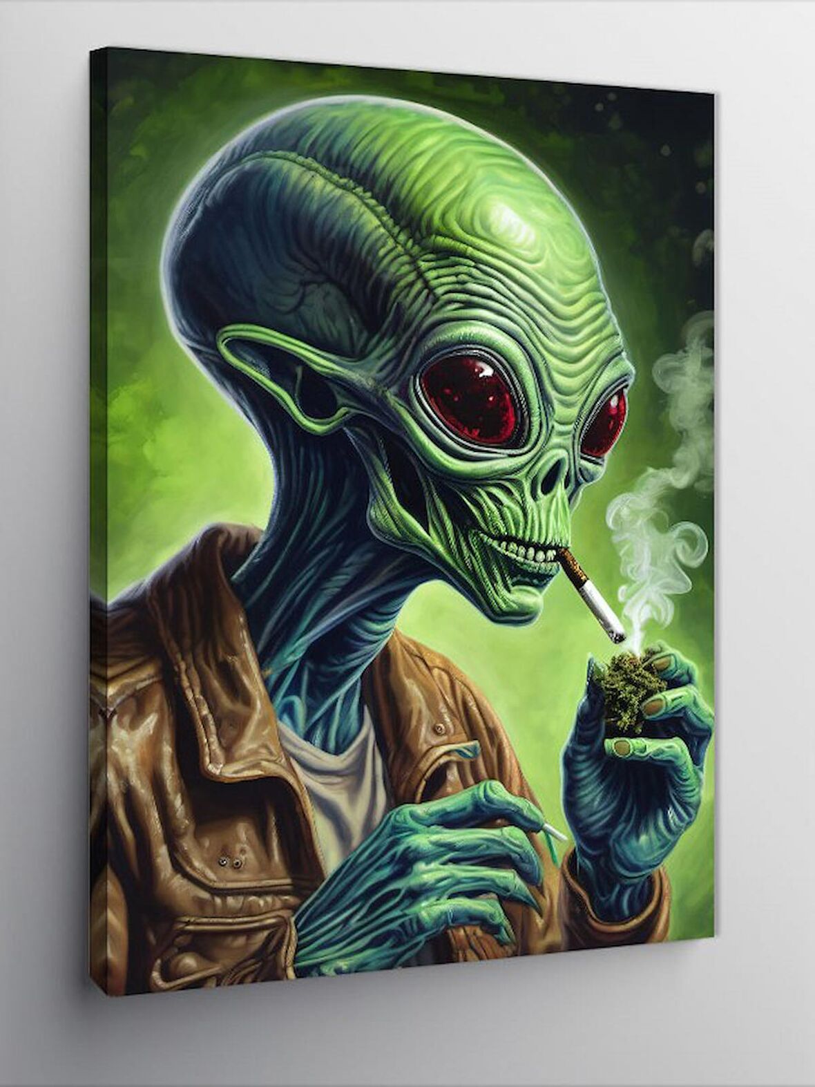 Kanvas Tablo Sigara İçen Uzaylı