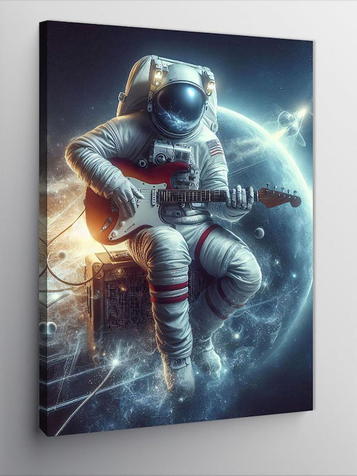 Kanvas Tablo Elektro Gitar Çalan Astronot
