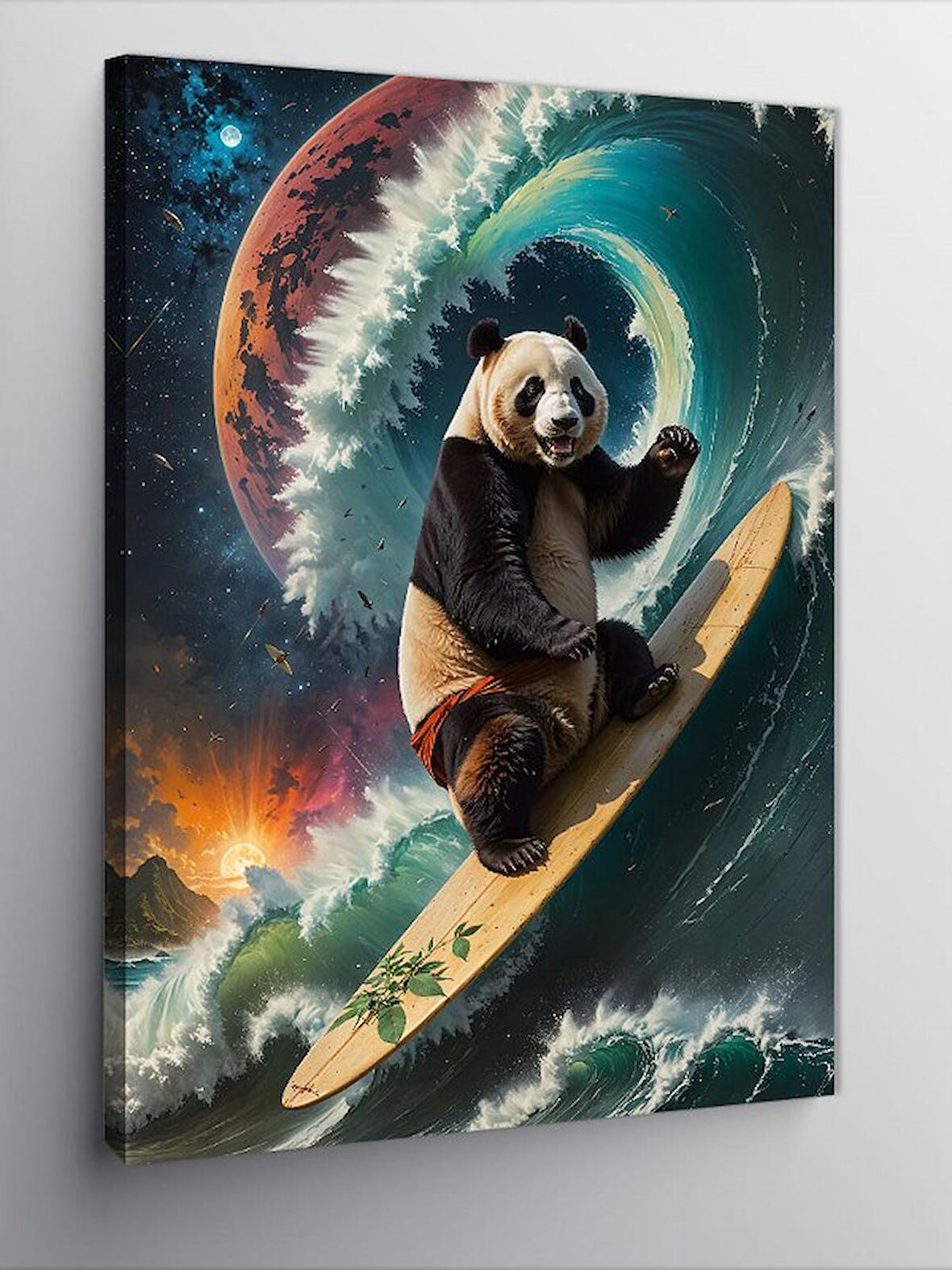 Kanvas Tablo Surf Yapan Panda