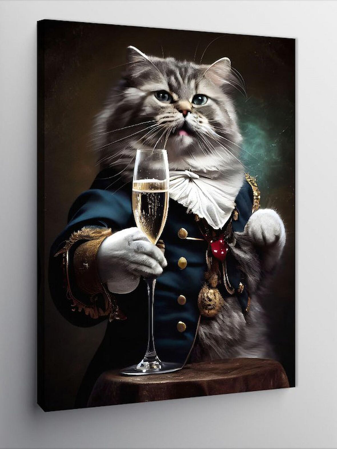 Kanvas Tablo Şampanya İçen Retro Kedi