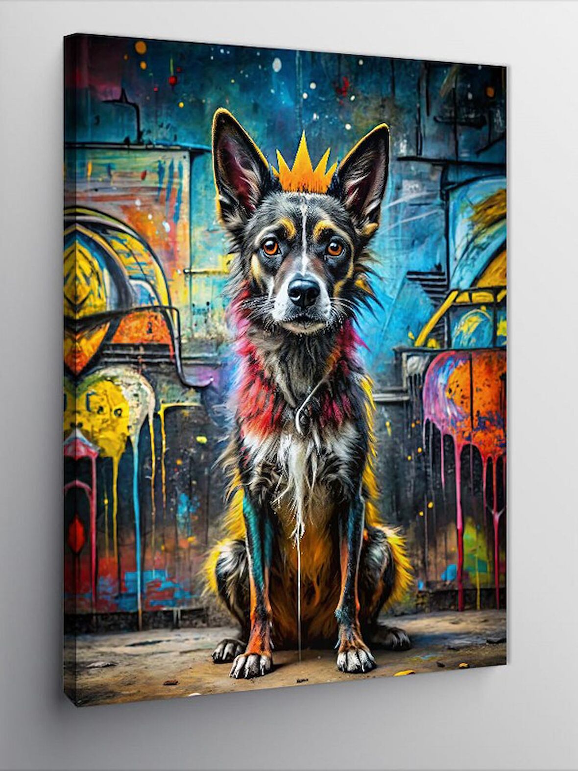 Kanvas Tablo Sevimli Köpek Ve Graffitiler