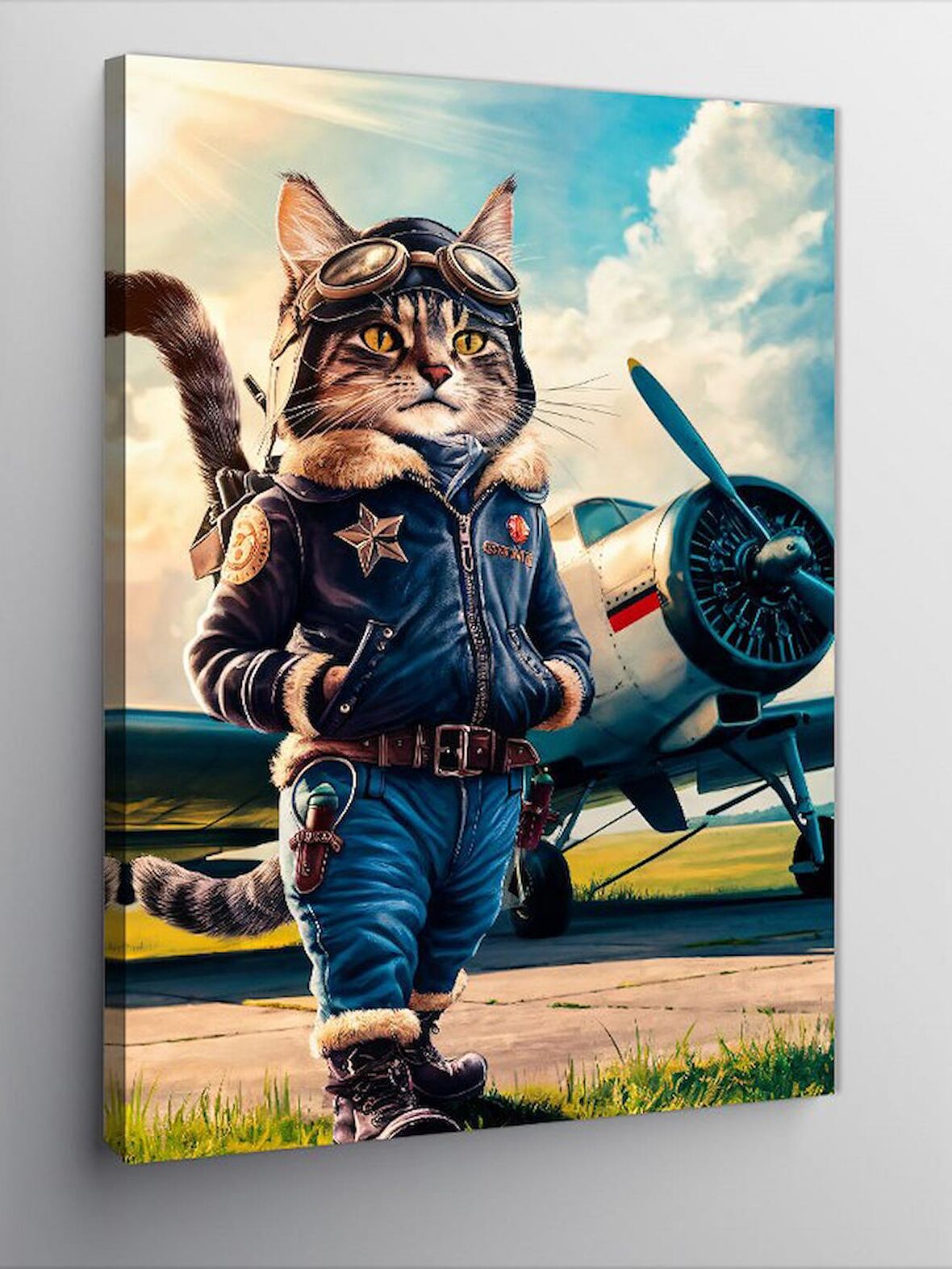Kanvas Tablo Pilot Kedi