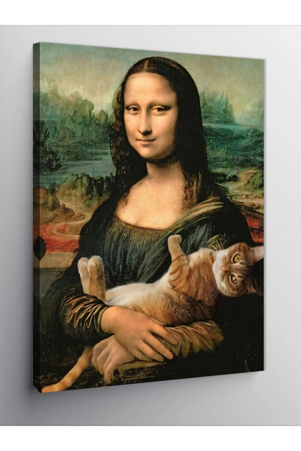 Kanvas Tablo Mona Lisa Ve Kedi
