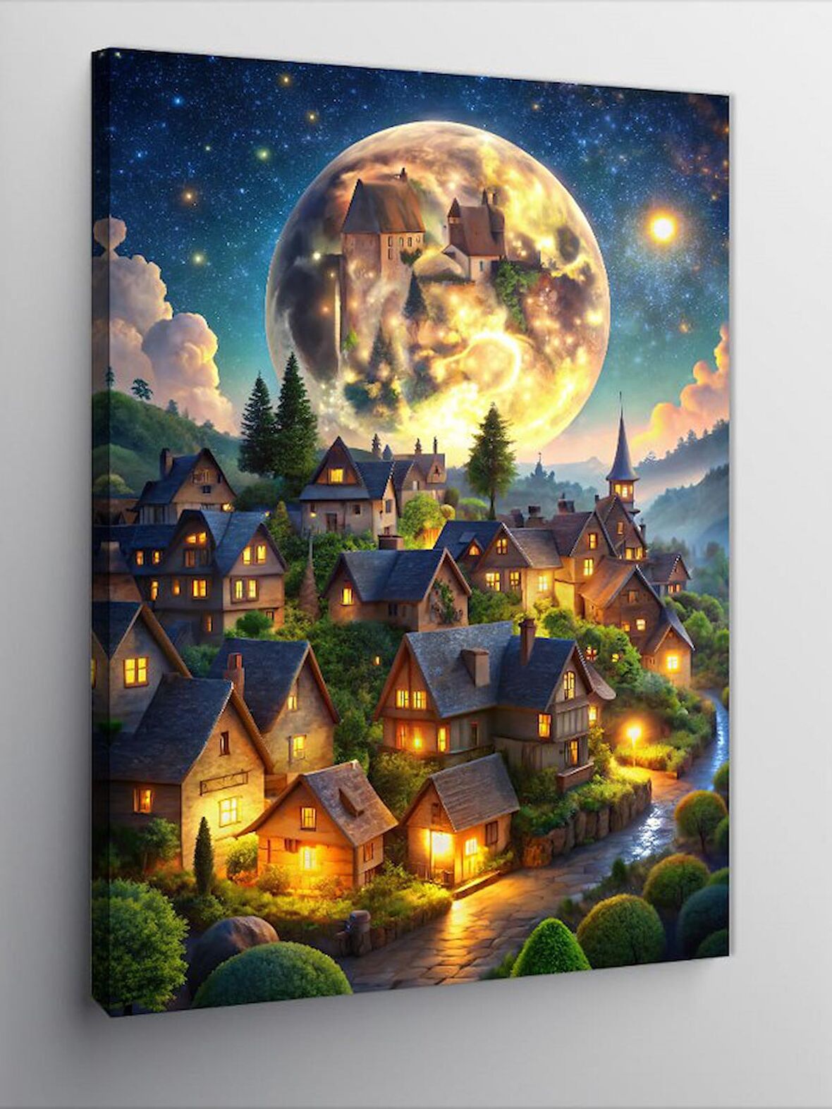 Kanvas Tablo Dolunay Ve Köy