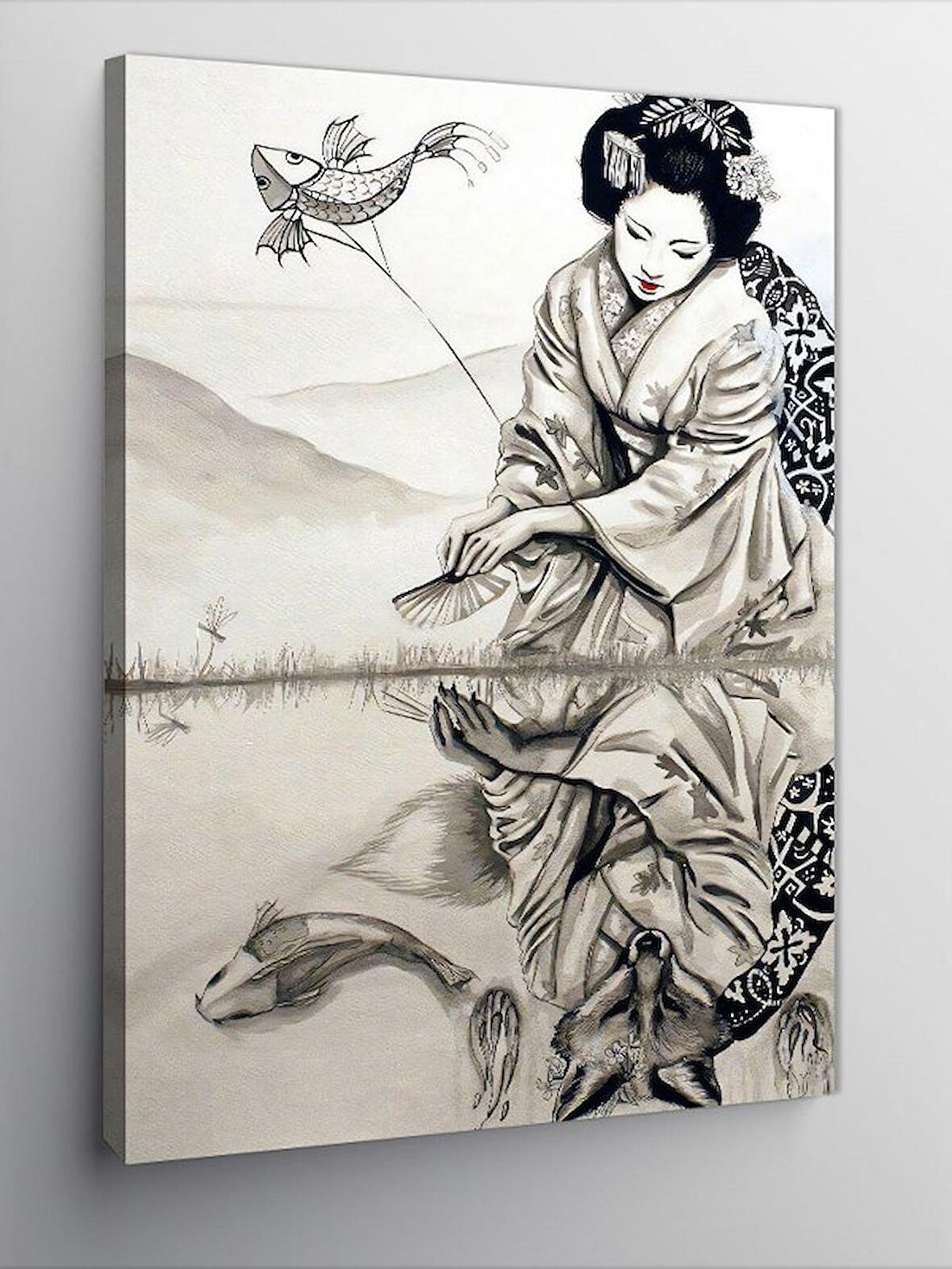 Kanvas Tablo Japon Kadın Ve Tilki