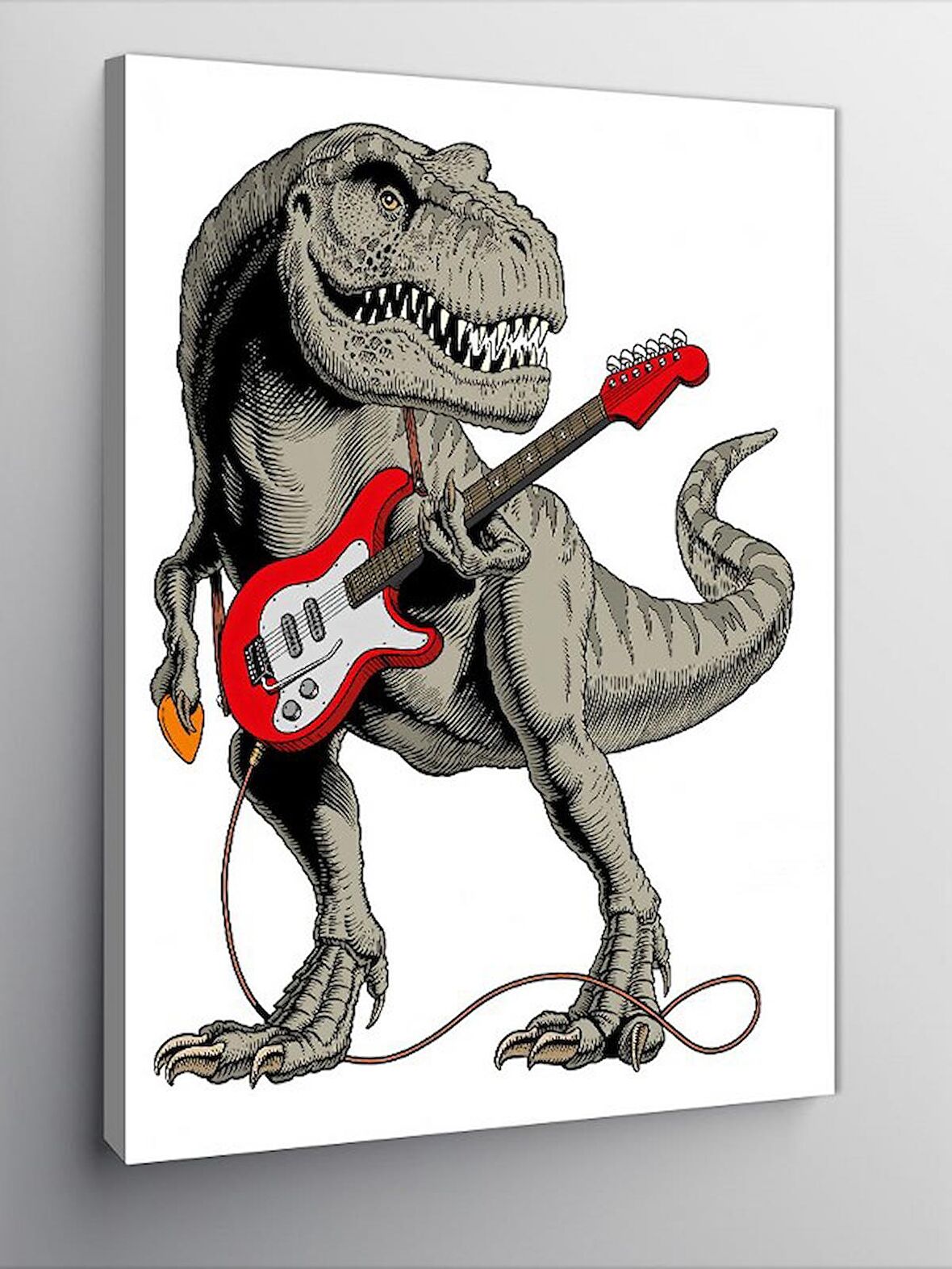 Kanvas Tablo Elektro Gitar Çalan Dinazor