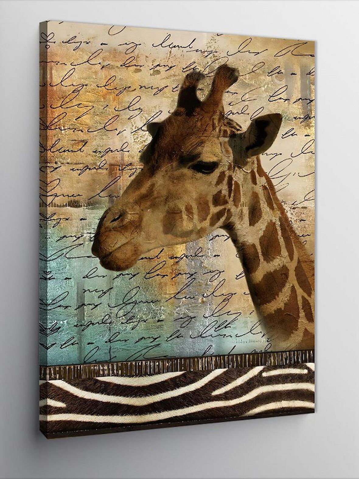 Kanvas Tablo Gazete Fon Zürafa