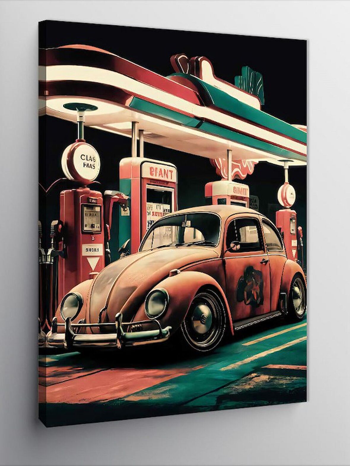Kanvas Tablo Retro Benzin İstasyonu Ve Araba