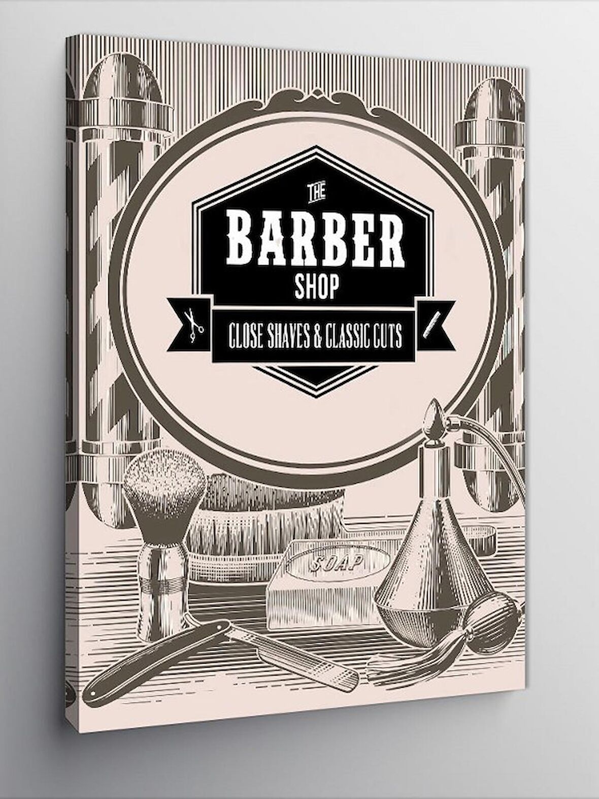 Kanvas Tablo Berber Dükkanı Temalı