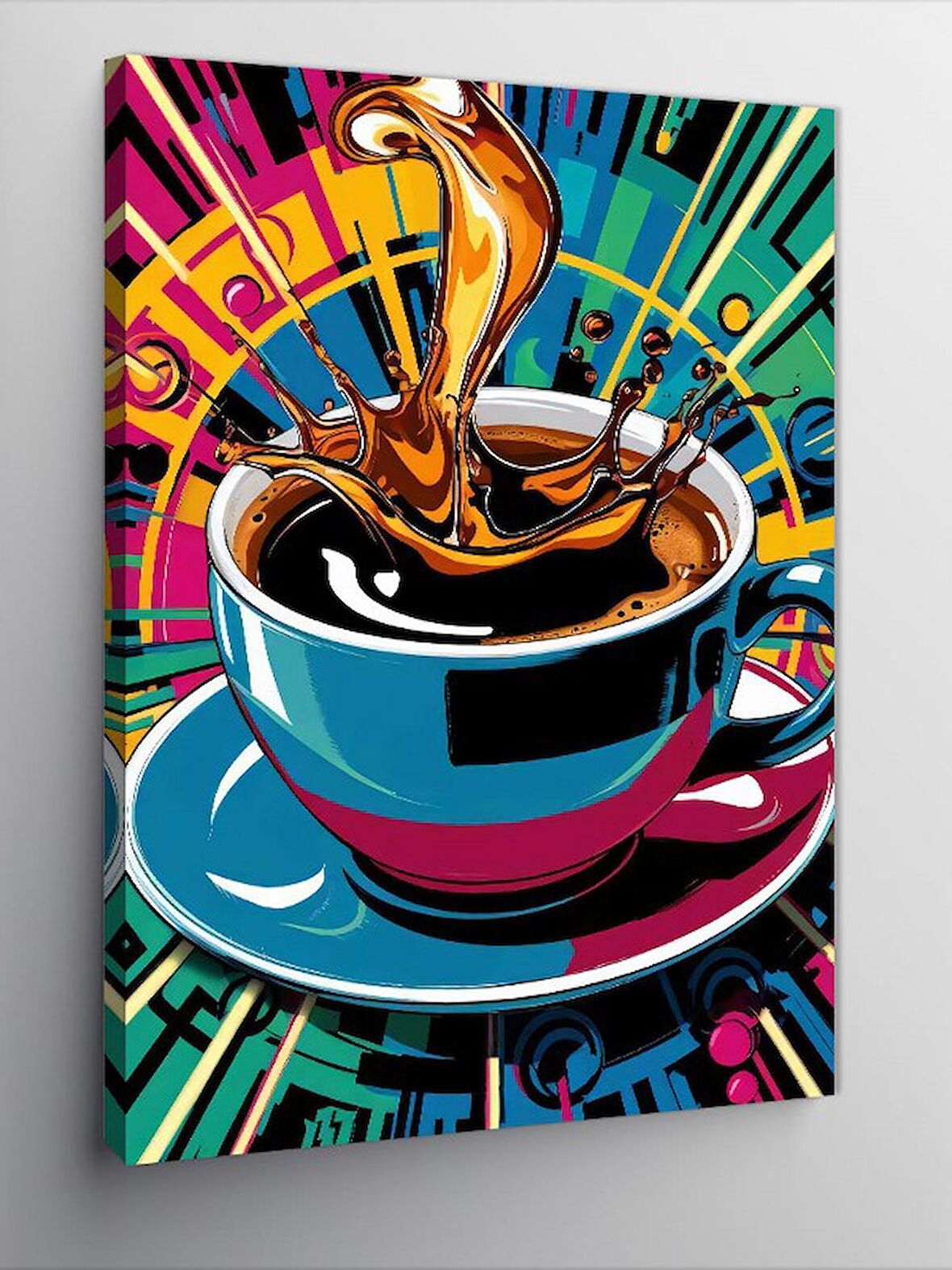 Kanvas Tablo Kahve Fincanı Ve Renkli Boyalar