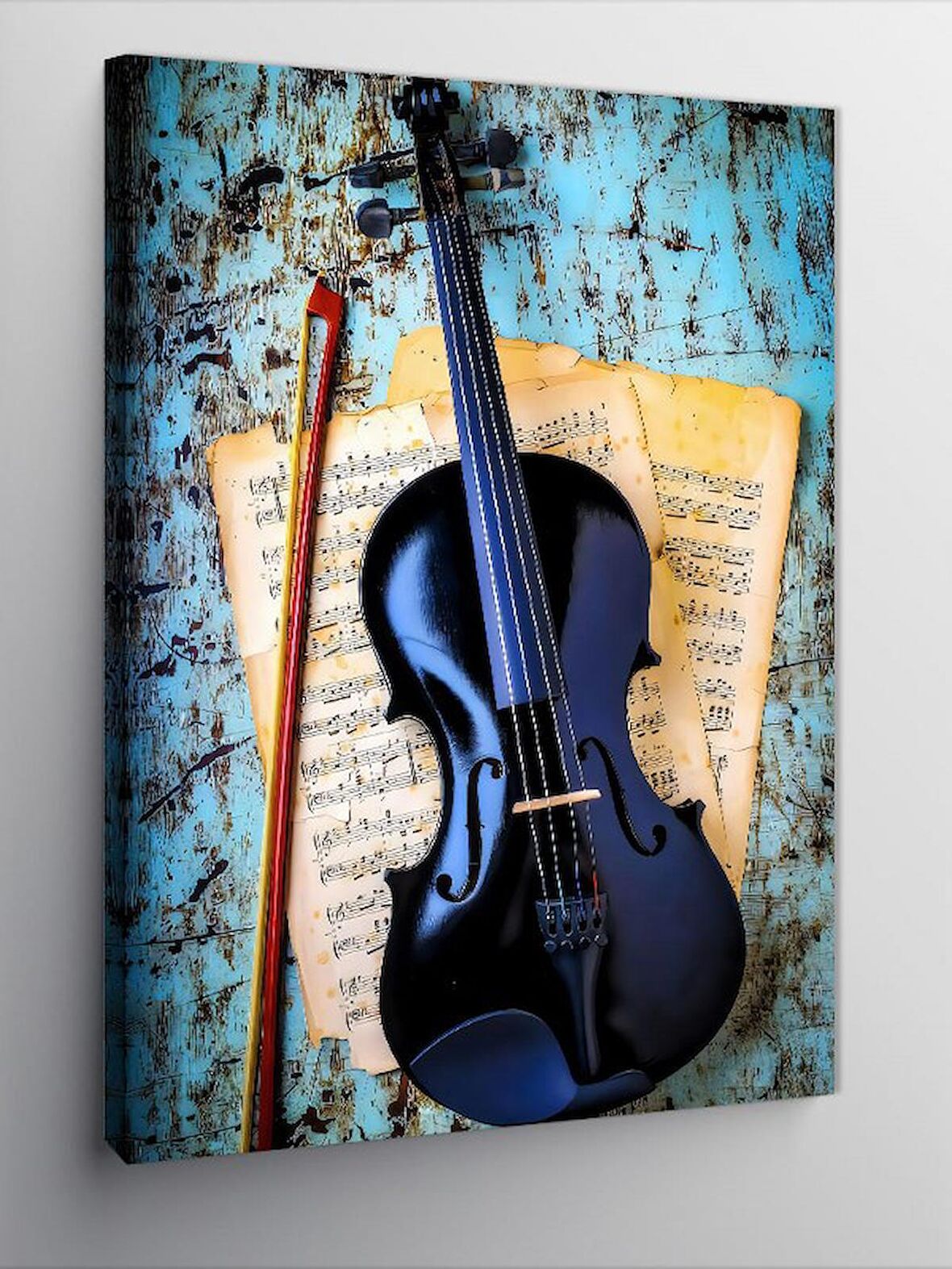 Kanvas Tablo Keman Ve Müzik Notaları