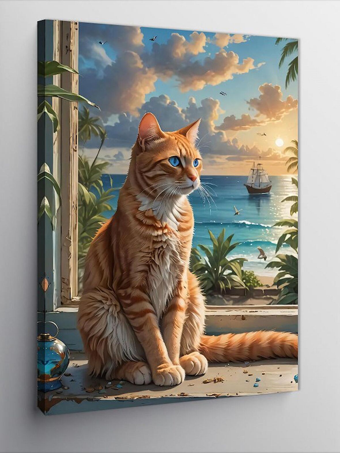 Kanvas Tablo Sarı Kedi Ve Sahil