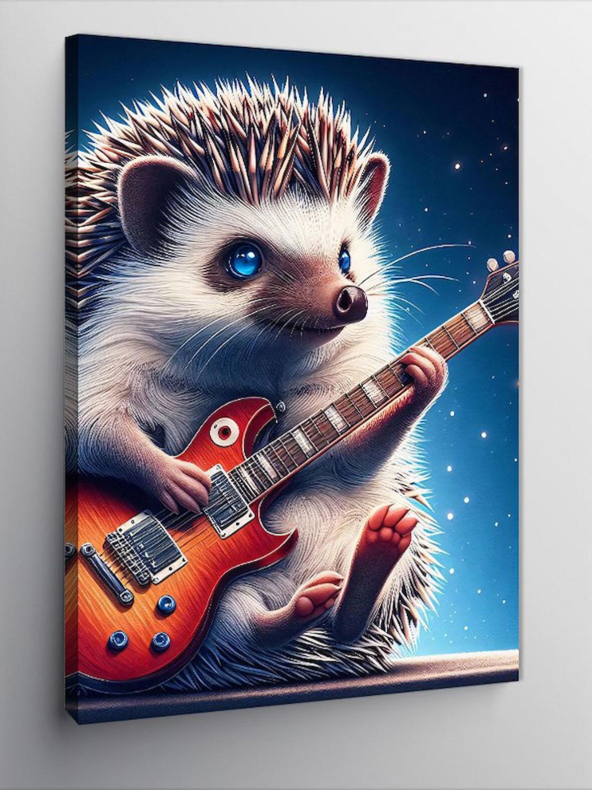 Kanvas Tablo Elektro Gitar Çalan Kirpi