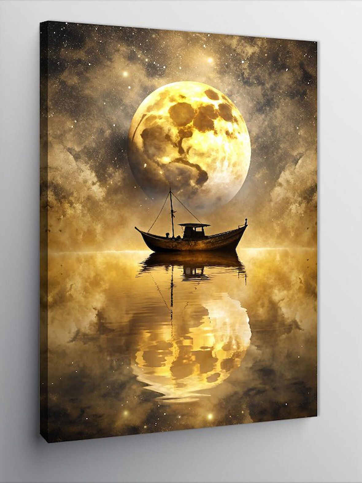 Kanvas Tablo Dolunay Ve Balıkçı Teknesi