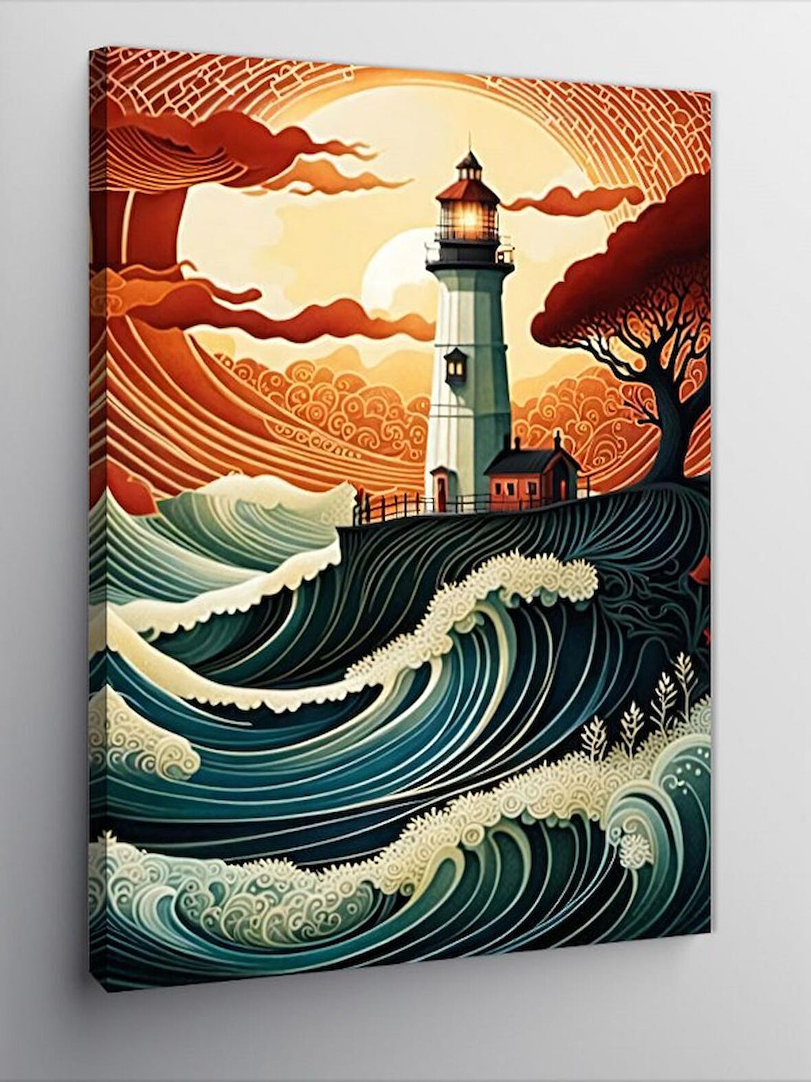 Kanvas Tablo Deniz Feneri Çizimi