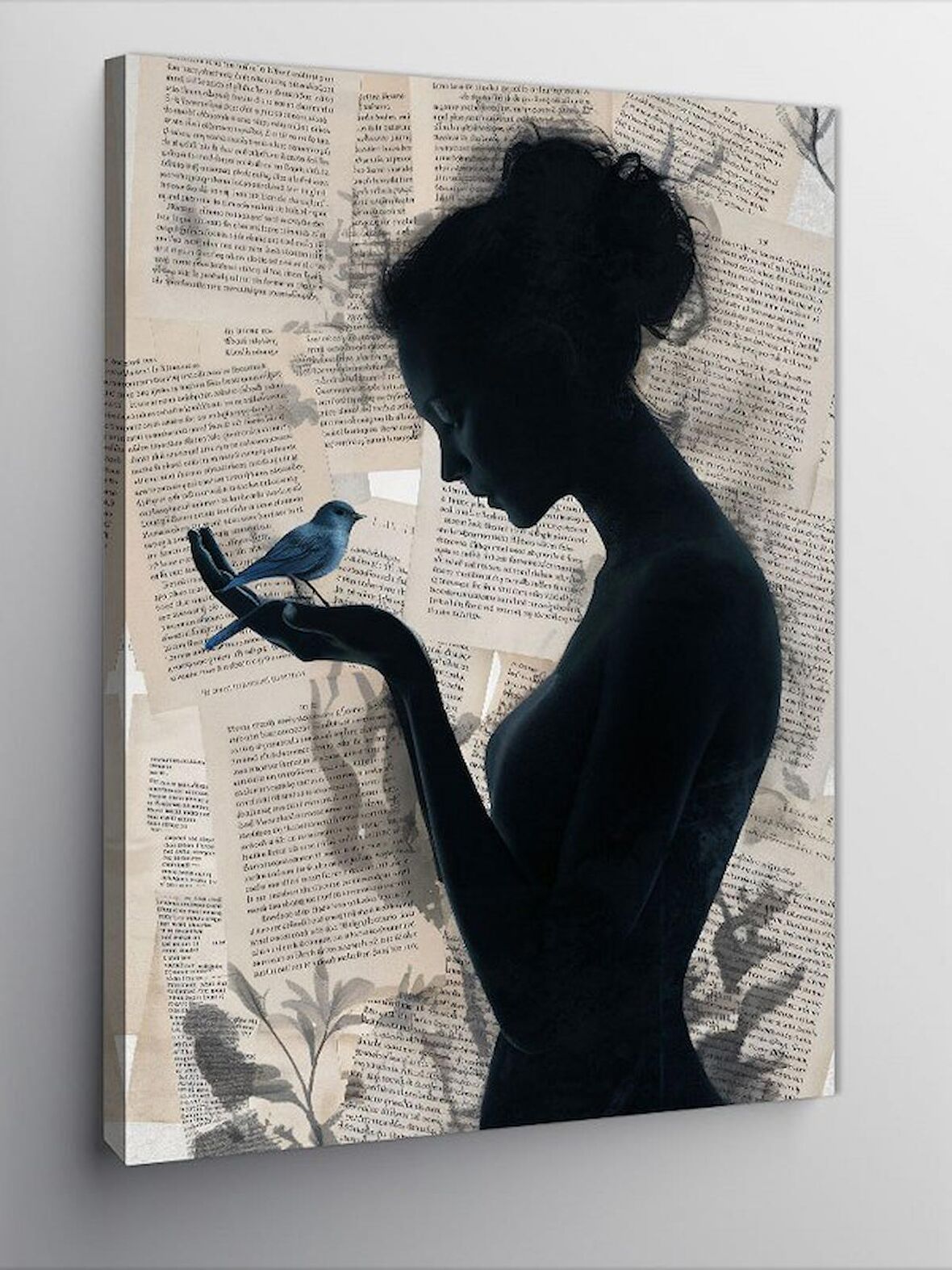 Kanvas Tablo Mavi Kuş Ve Kız