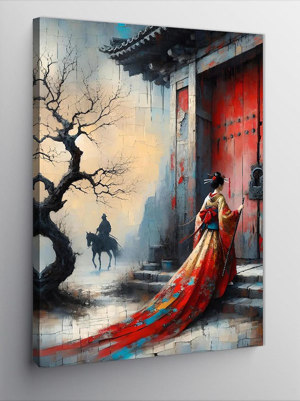 Kanvas Tablo Kırmızı Elbise İle Japon Kadın