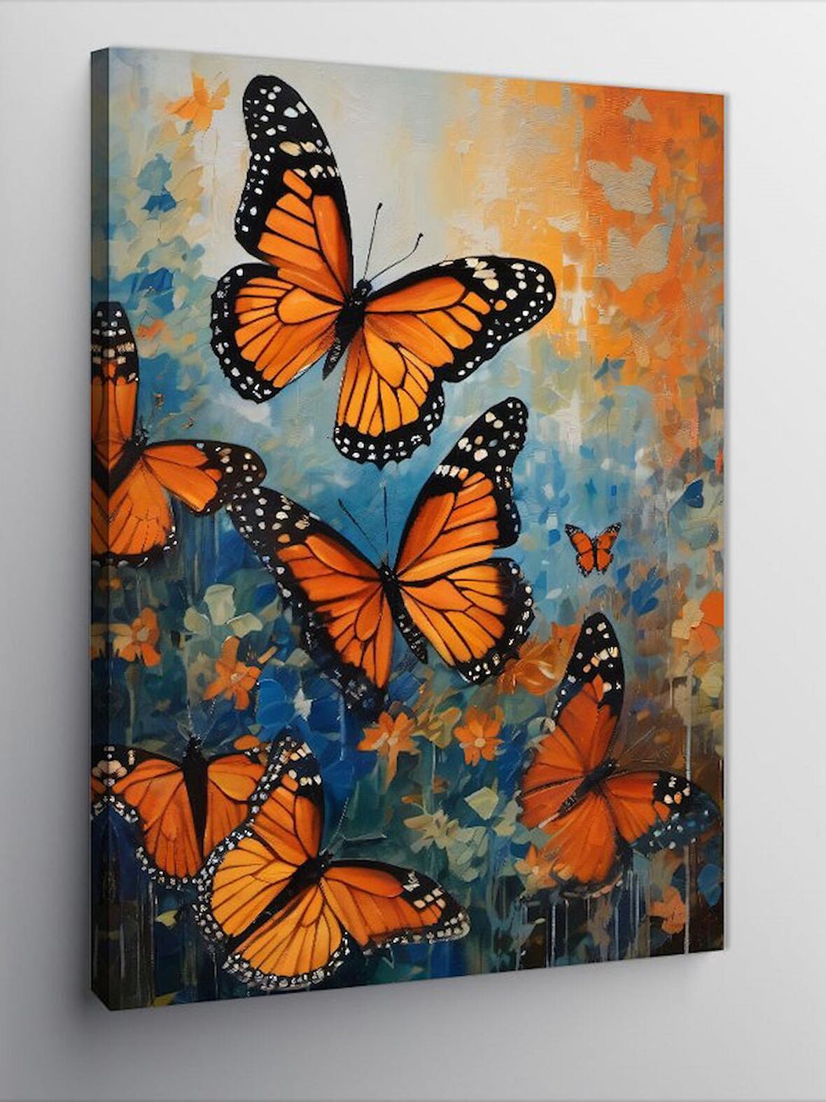 Kanvas Tablo Renkli Kelebekler Soyut Fon