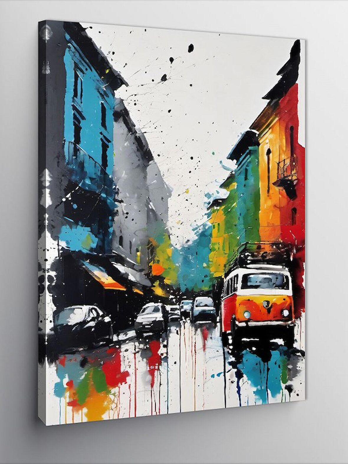Kanvas Tablo Renkli Şehir Ve Arabalar