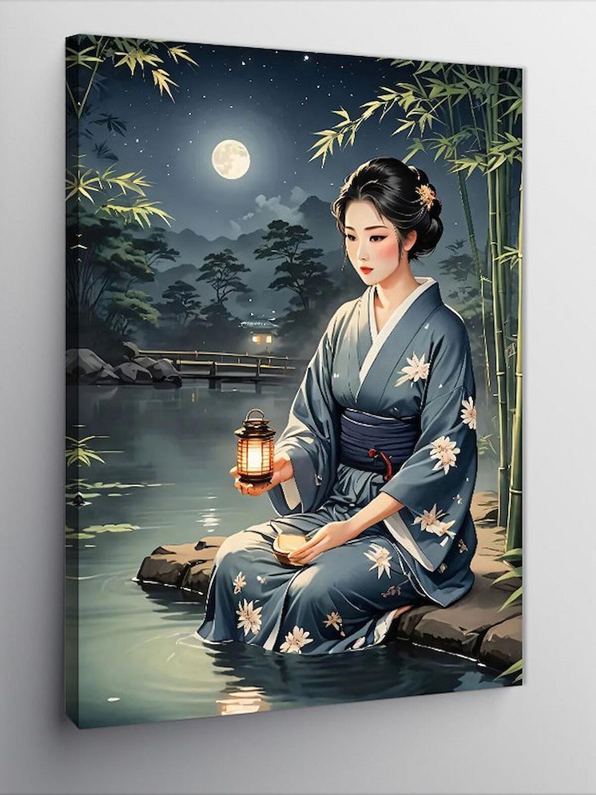 Kanvas Tablo Dolunay Ve Japon Kadın