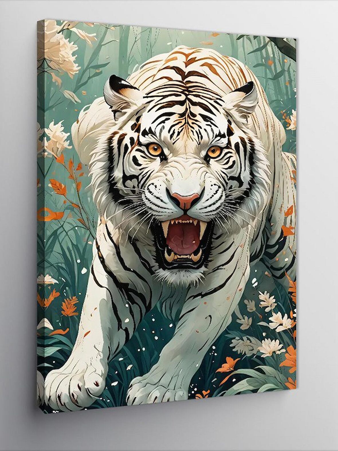 Kanvas Tablo Çiçekler Ve Kaplan