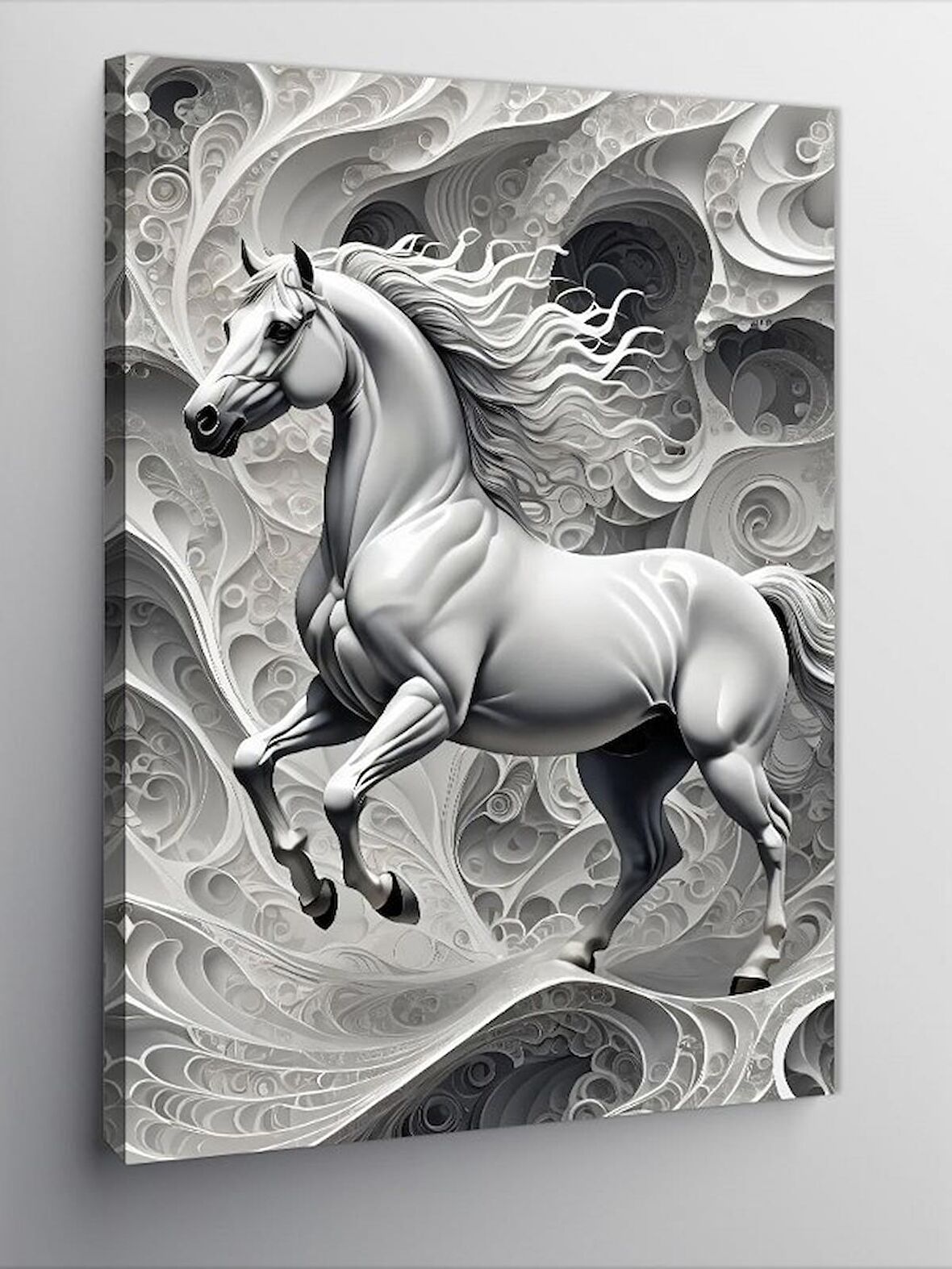 Kanvas Tablo Beyaz At Soyut Fon