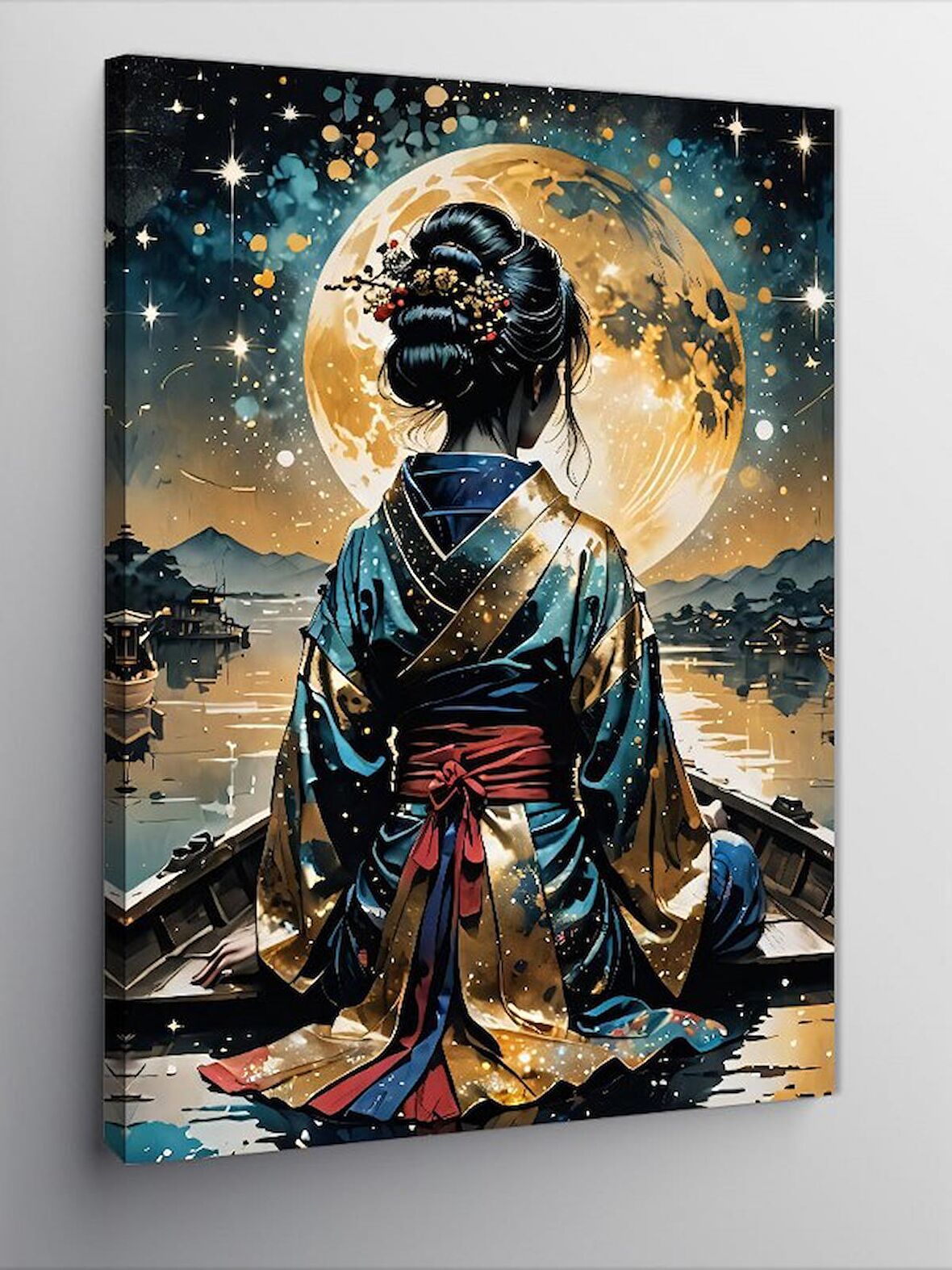 Kanvas Tablo Dolunay Ve Japon Kadın
