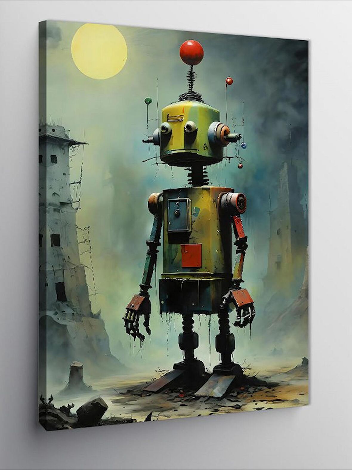 Kanvas Tablo Üzgün Robot Ve Dolunay