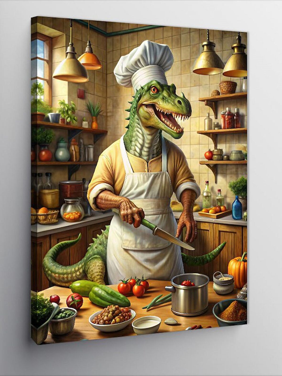 Kanvas Tablo Aşçı Dinozor
