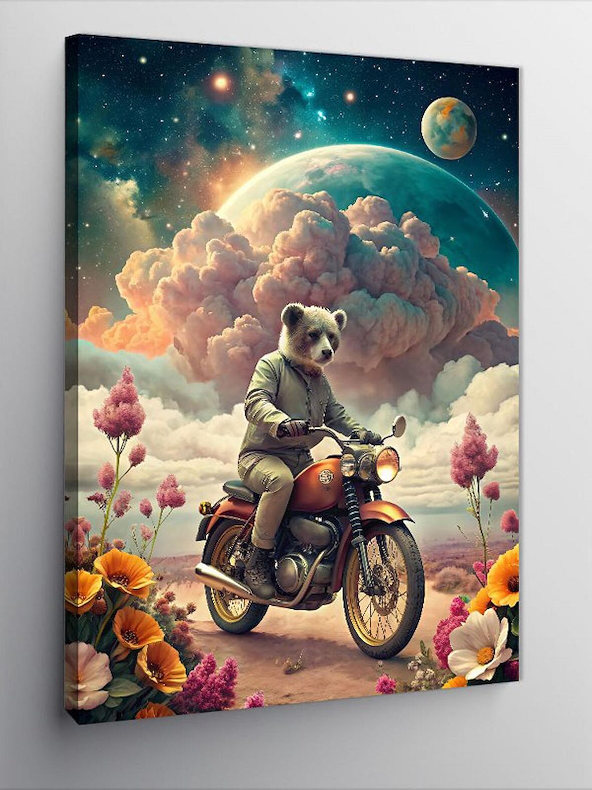 Kanvas Tablo Motosiklet Kullanan Koala