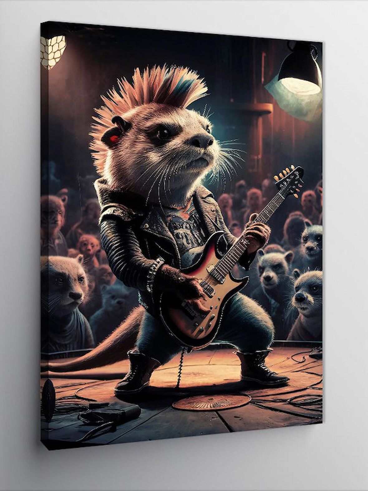 Kanvas Tablo Elektro Gitar Çalan Kirpi