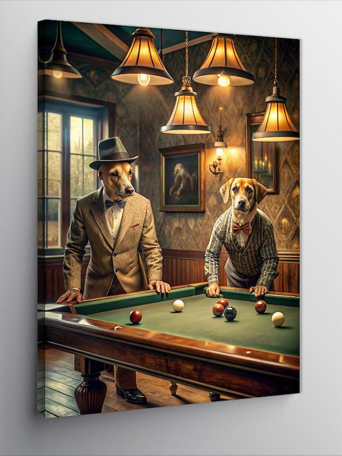 Kanvas Tablo Retro Bilardo Oynayan Köpekler