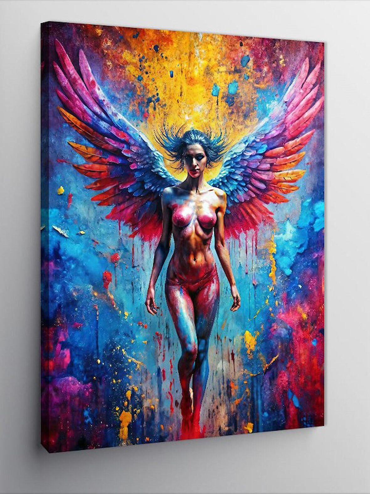 Kanvas Tablo Köpek Ve Kelebek Kanatlı Kadın