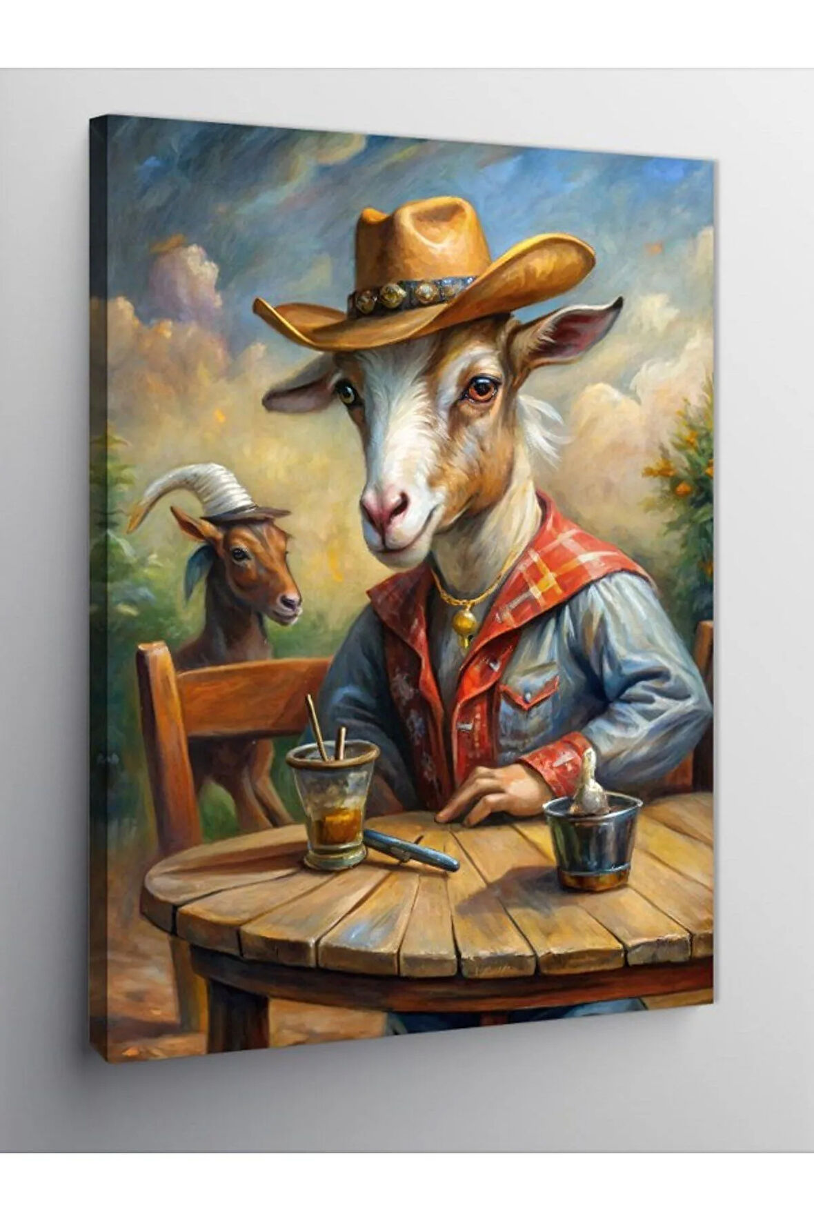 Kanvas Tablo İçki İçen Keçi