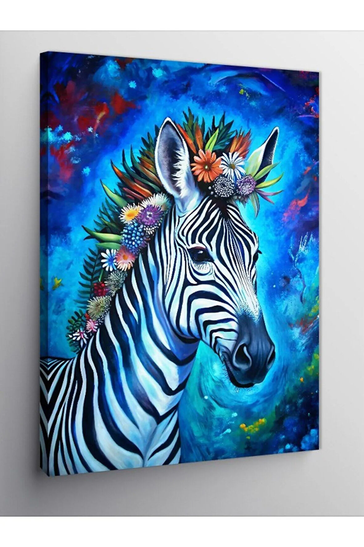 Kanvas Tablo Çiçekler Ve Zebra