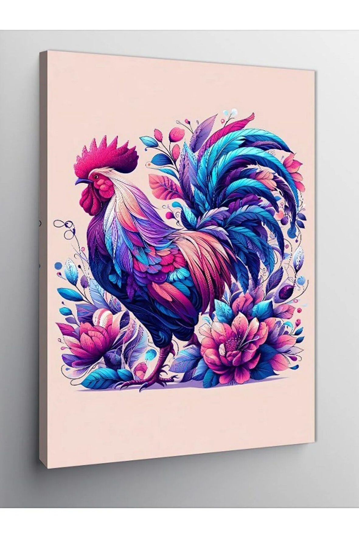Kanvas Tablo Horoz Ve Çiçekler