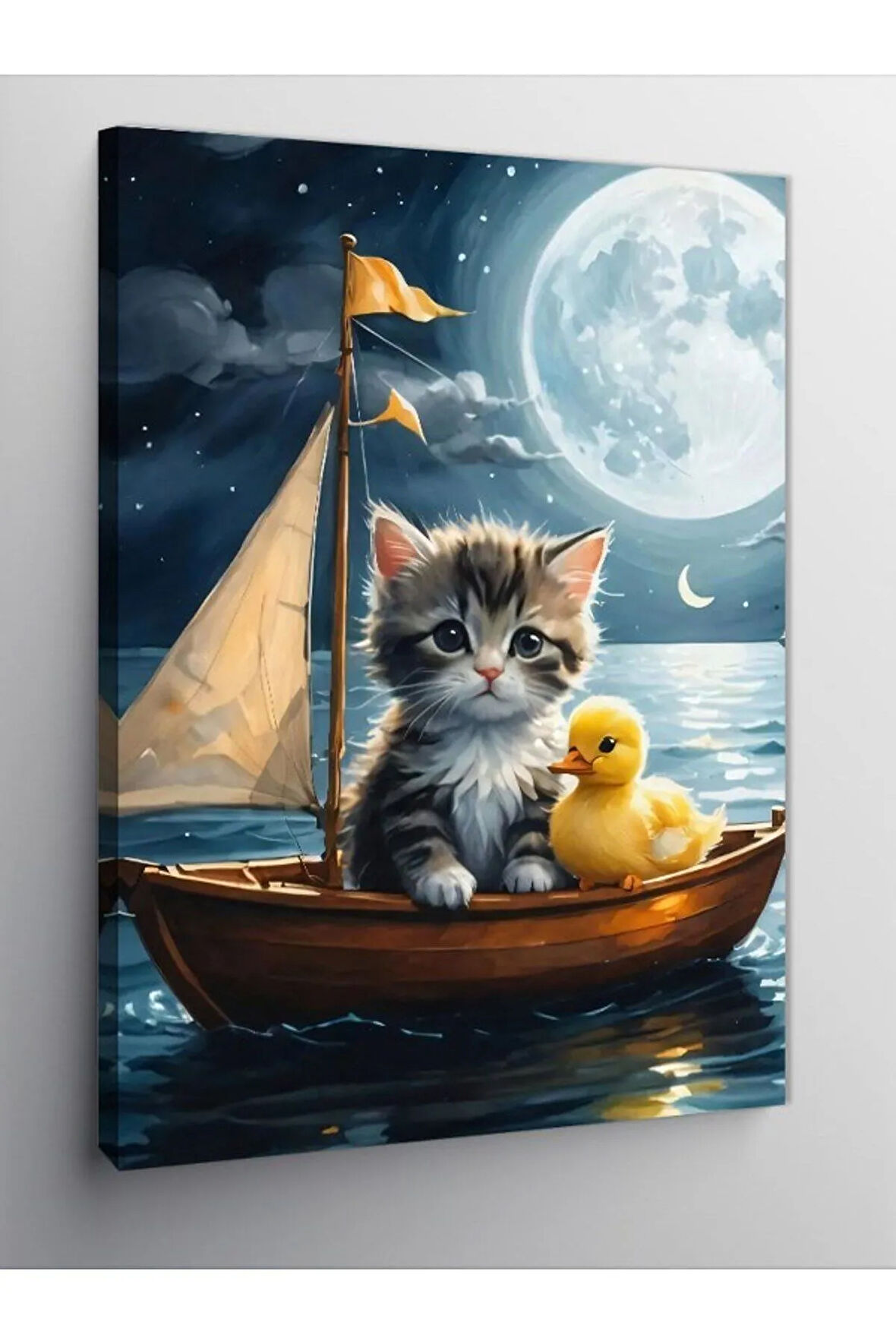 Kanvas Tablo Teknedeki Yavru Kedi Ve Civciv