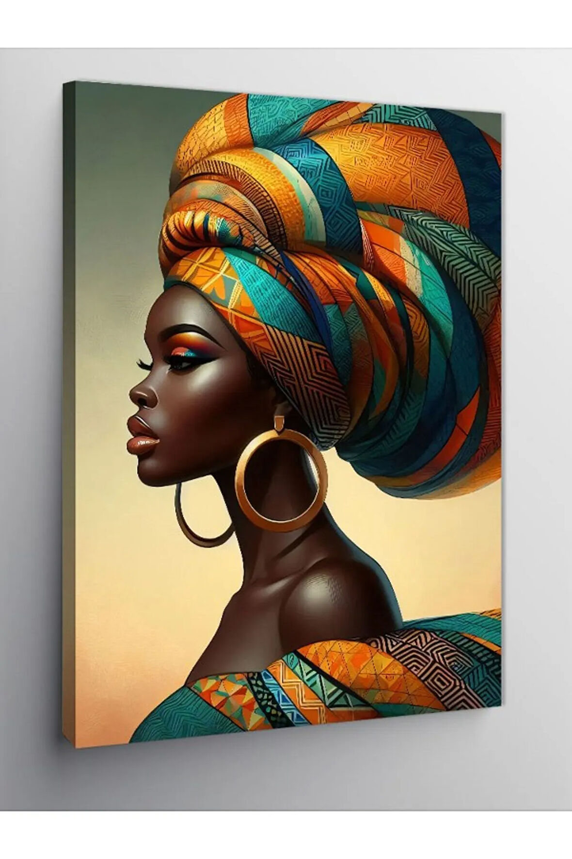 Kanvas Tablo Renkli Başörtülü Kadın Portresi