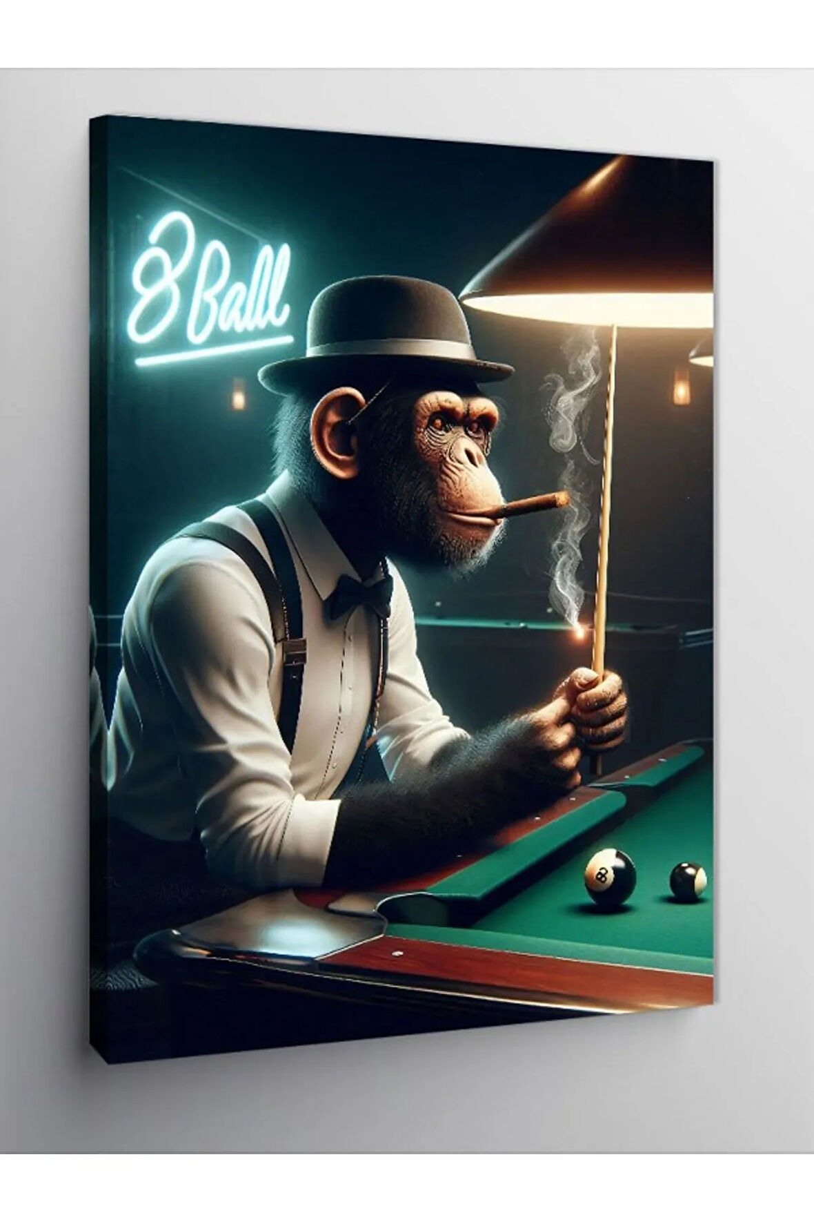Kanvas Tablo Bilardo Oynayan Maymun