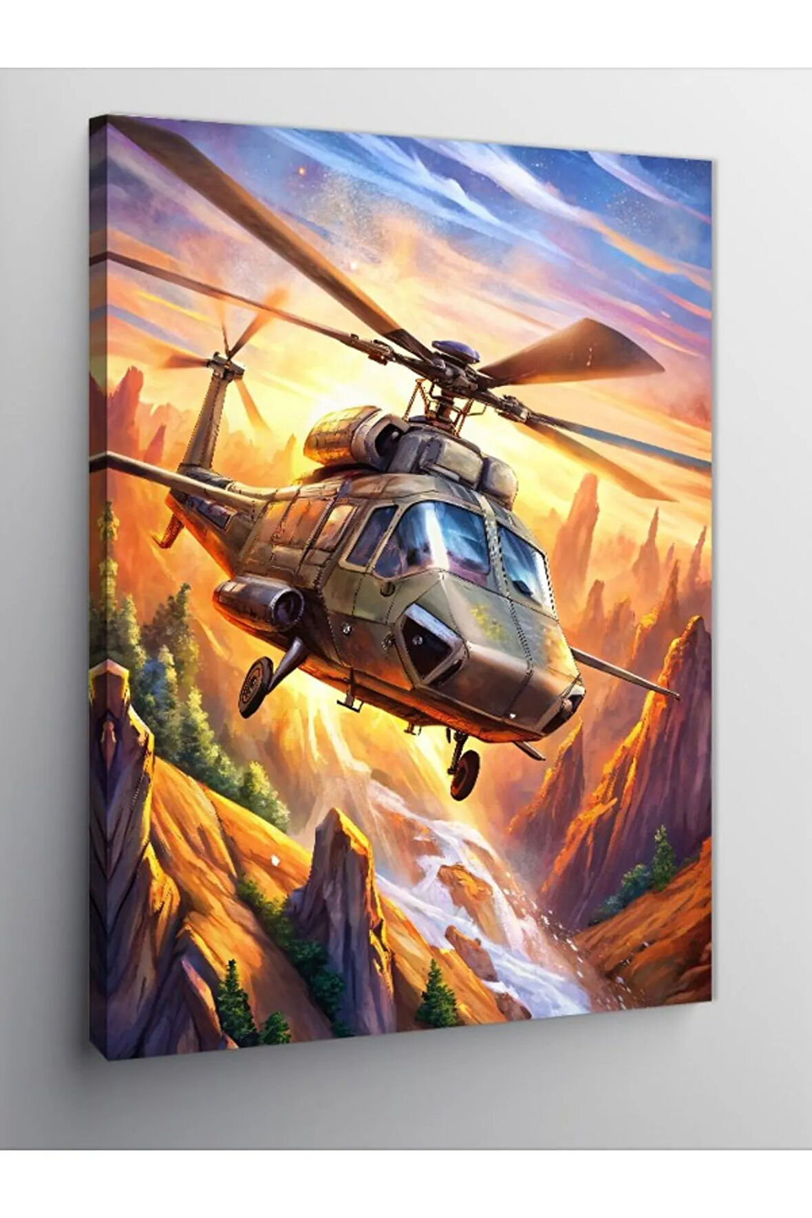 Kanvas Tablo Askeri Helikopter Çizimi